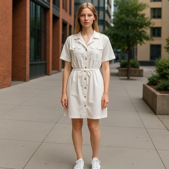 Vintage EJM Limited White Cotton Nautical Style Short Sleeve Dress, Size 8 - Picture 2 of 15